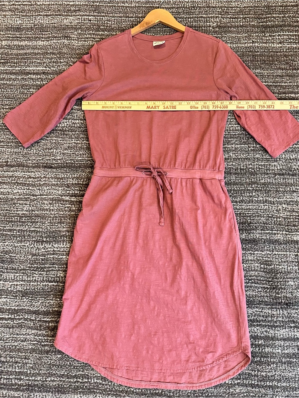 Pact Organic Cotton T-shirt Dress Size Small Mauve Pink Tie Drawstring Waist - Picture 8 of 12